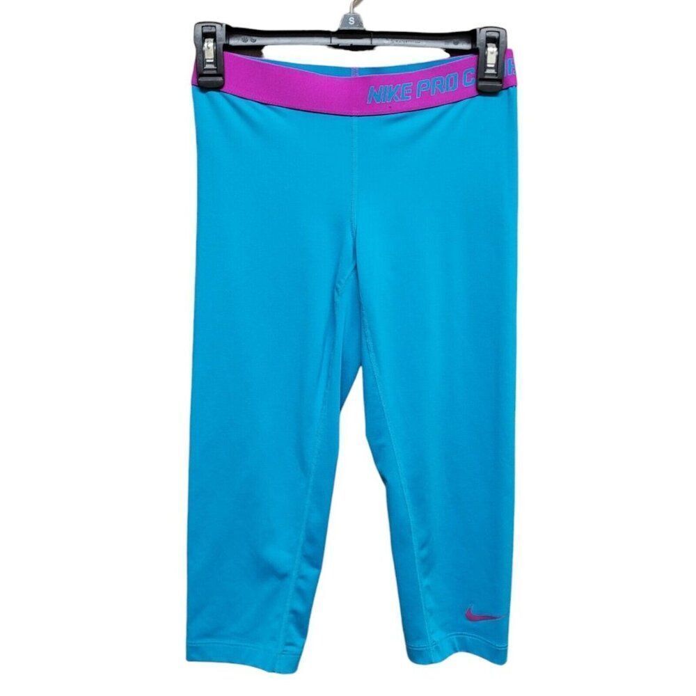 Nike Pro Combat Leggings Capri Teal Blue Training Pants Athletic 392370 Womens S
